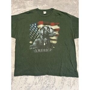 Keya T-Shirt Men 4XL Green Patriotic USA Home of The Brave Dog Graphic